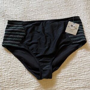 Arizona Jean Company Black High-Waist Swim Bottoms with Aqua Stitching